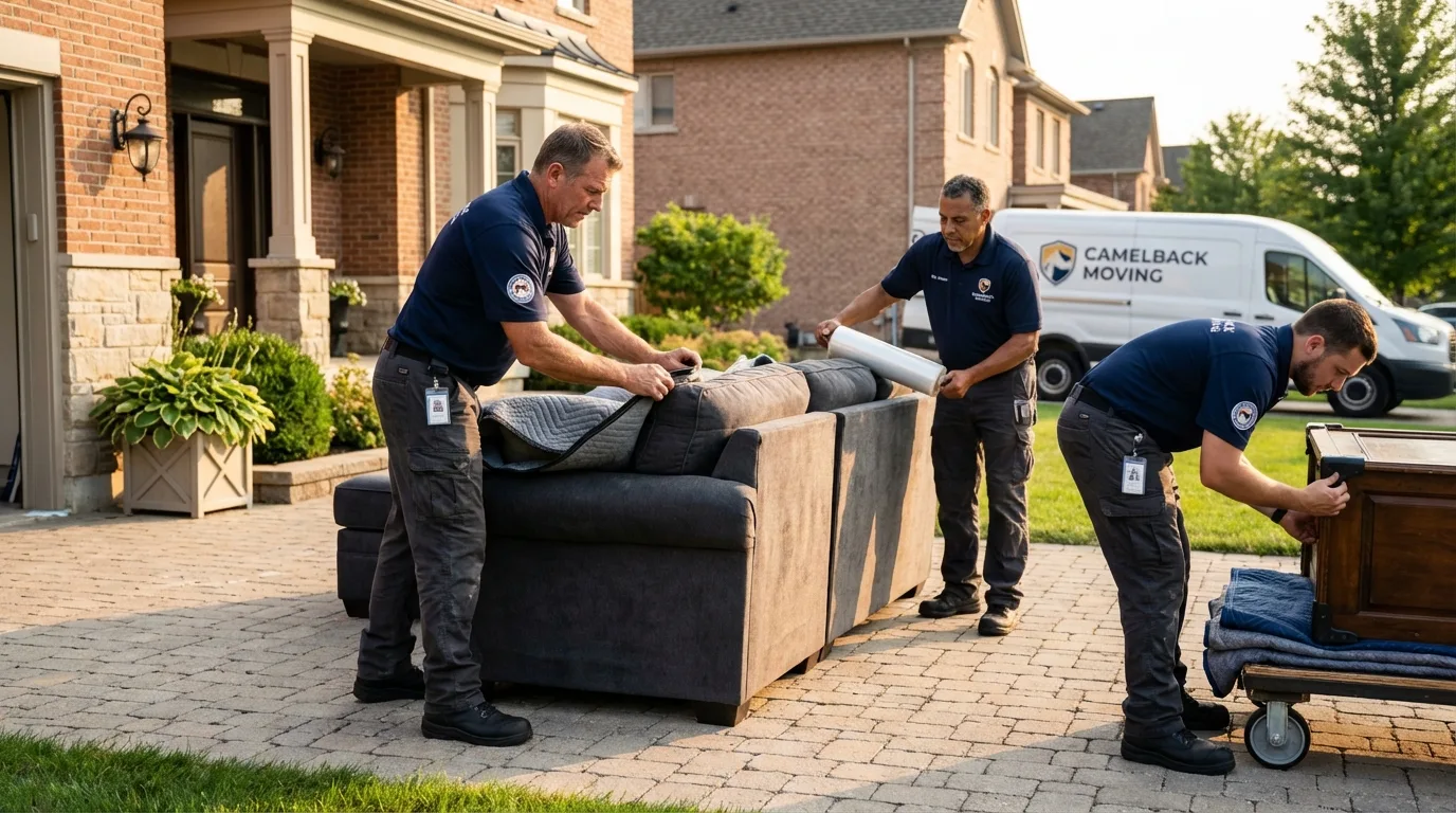 Large estate moving crew wrapping furniture in Troy, ME