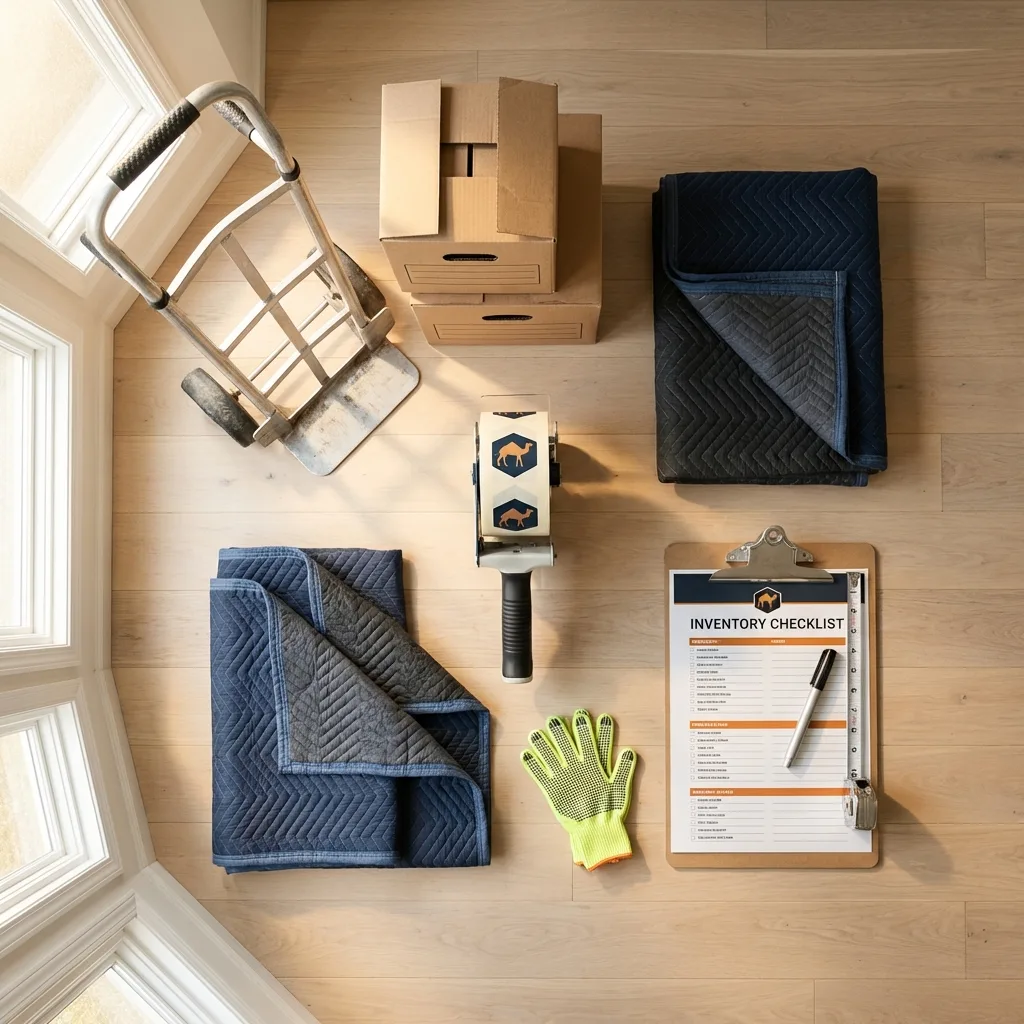 Professional moving supplies and packing materials layout for Troy residential relocations